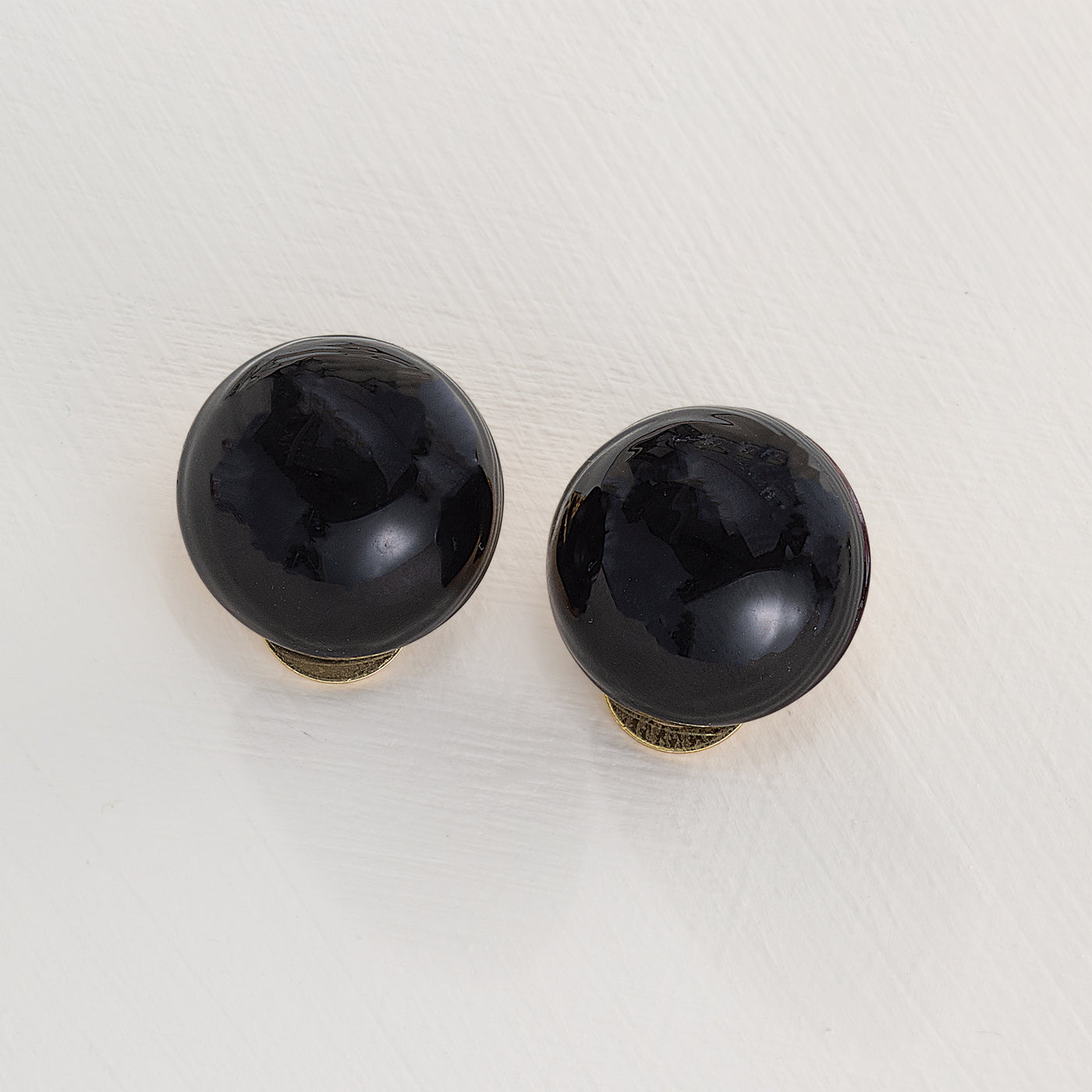 Murano Glass Black Clip-On Button Earrings