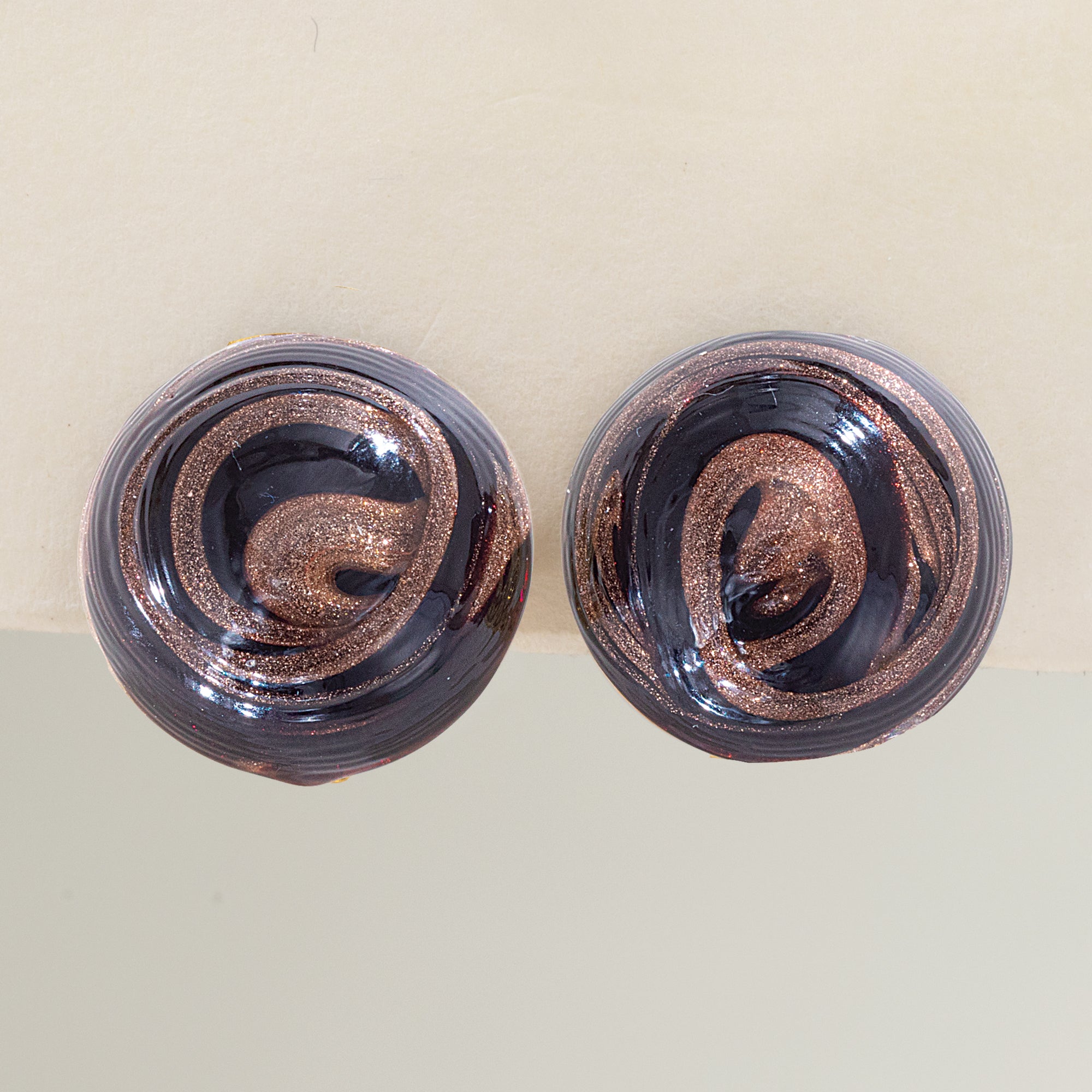 Murano Glass Black & Aventurine Button Clip-On Earrings (Preorder)