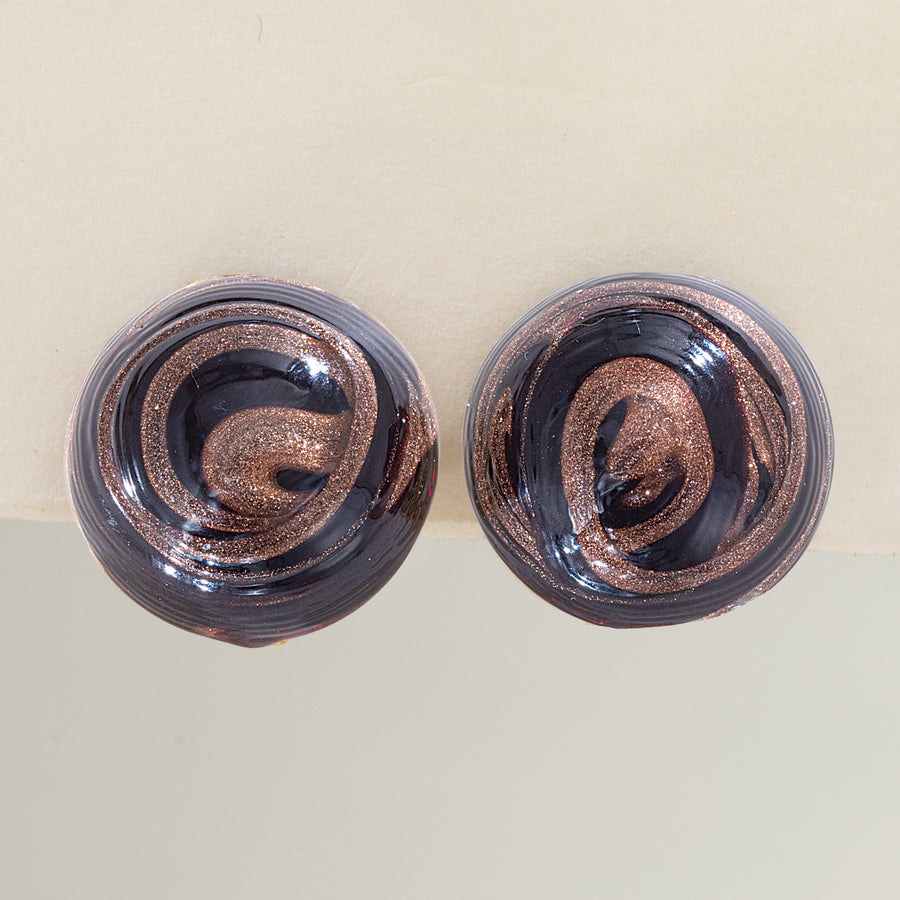 Murano Glass Black & Aventurine Button Clip-On Earrings (Preorder)
