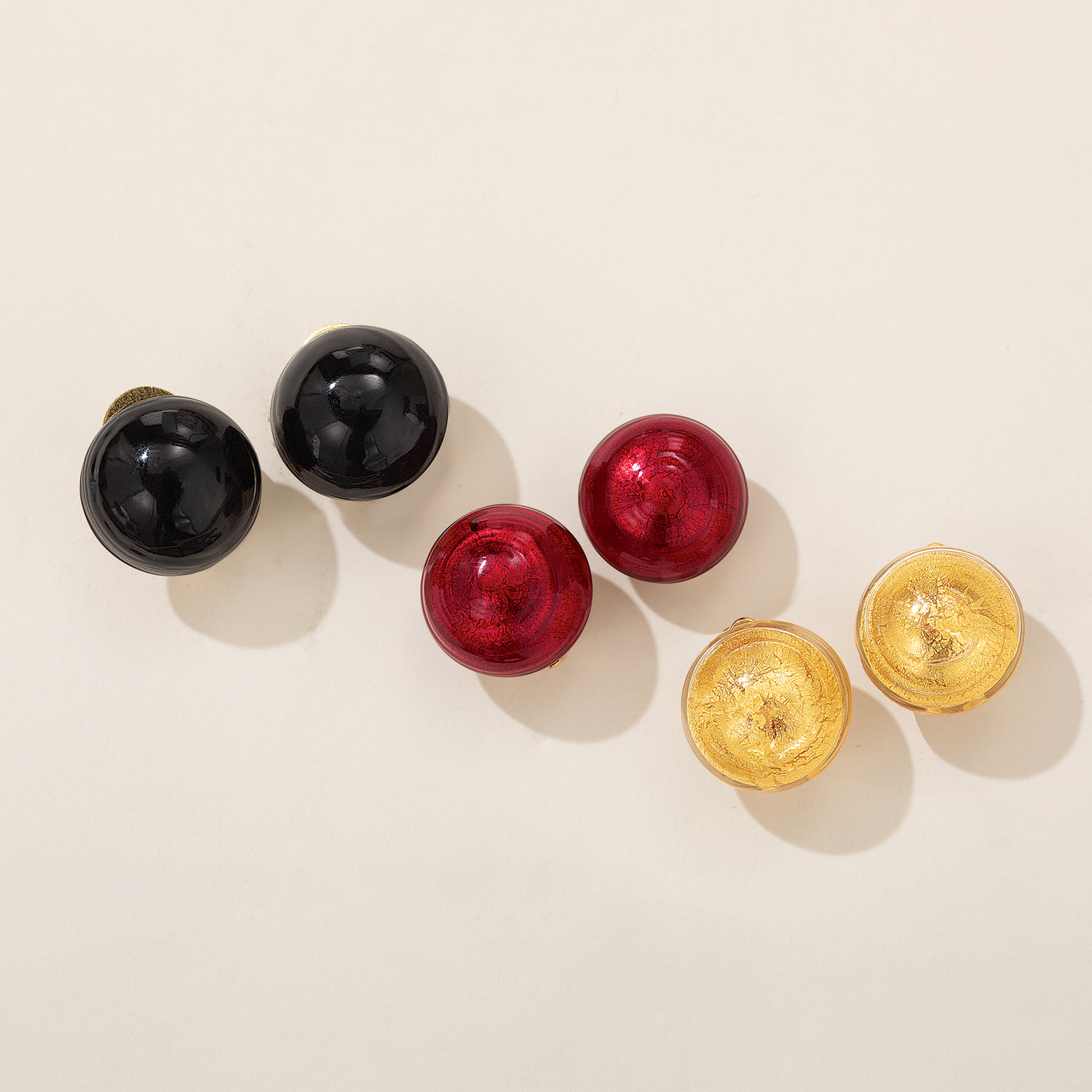 Murano Glass Black Clip-On Button Earrings