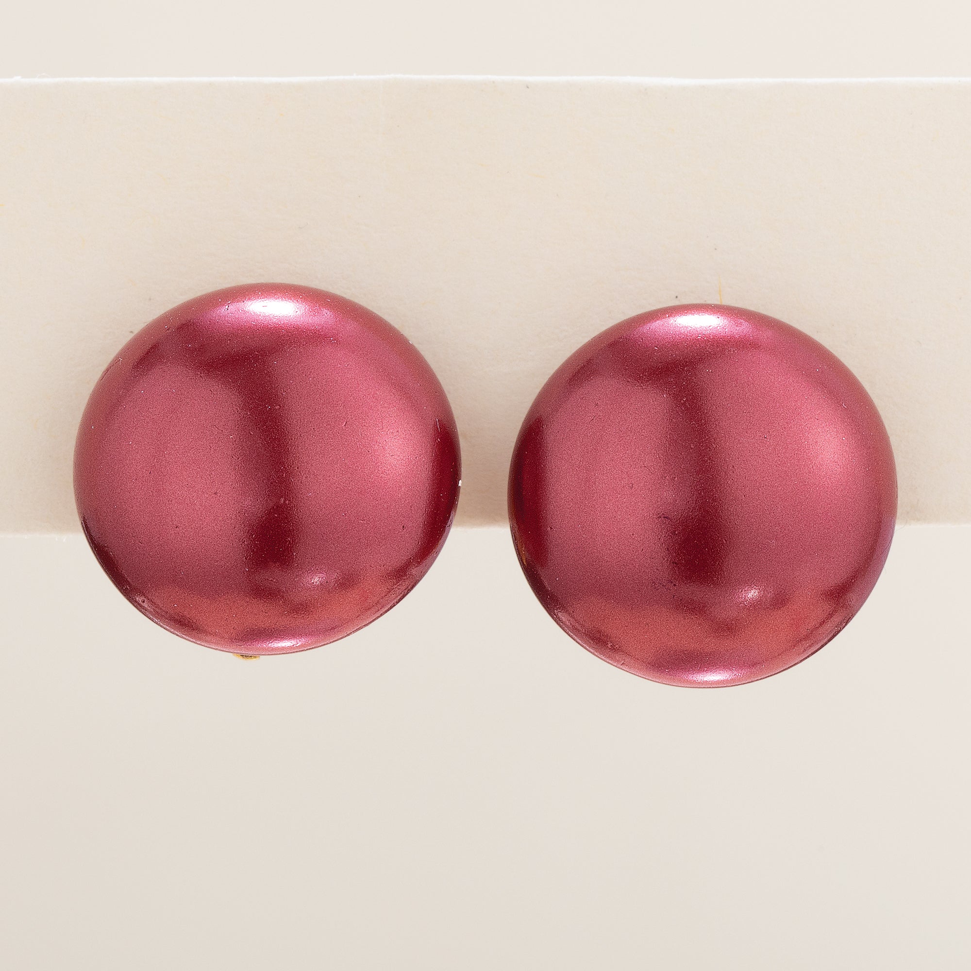 Murano Glass Burgundy Pearl Clip-On Button Earrings