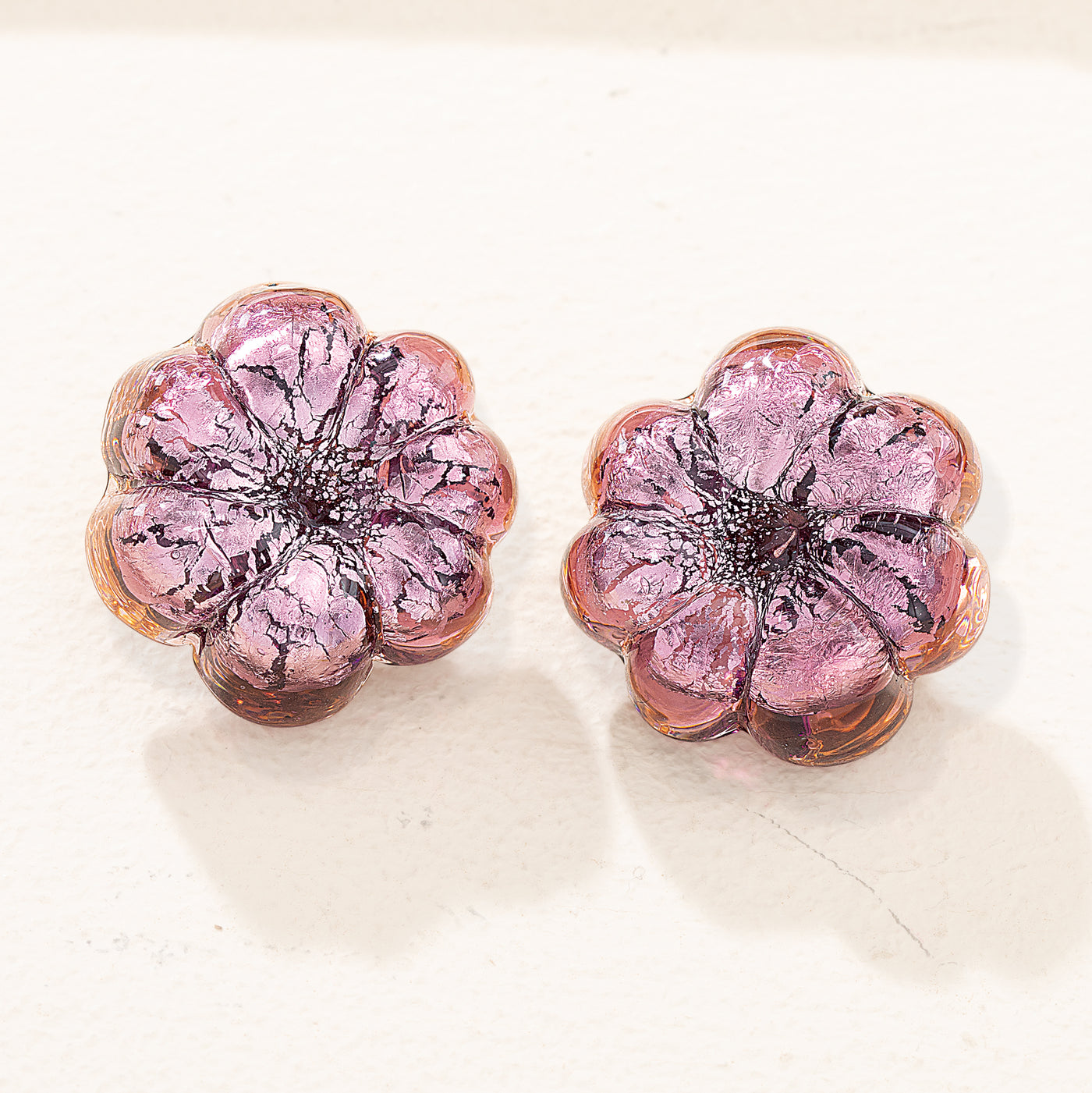 Murano Glass Purple Floral Clip-On Earrings