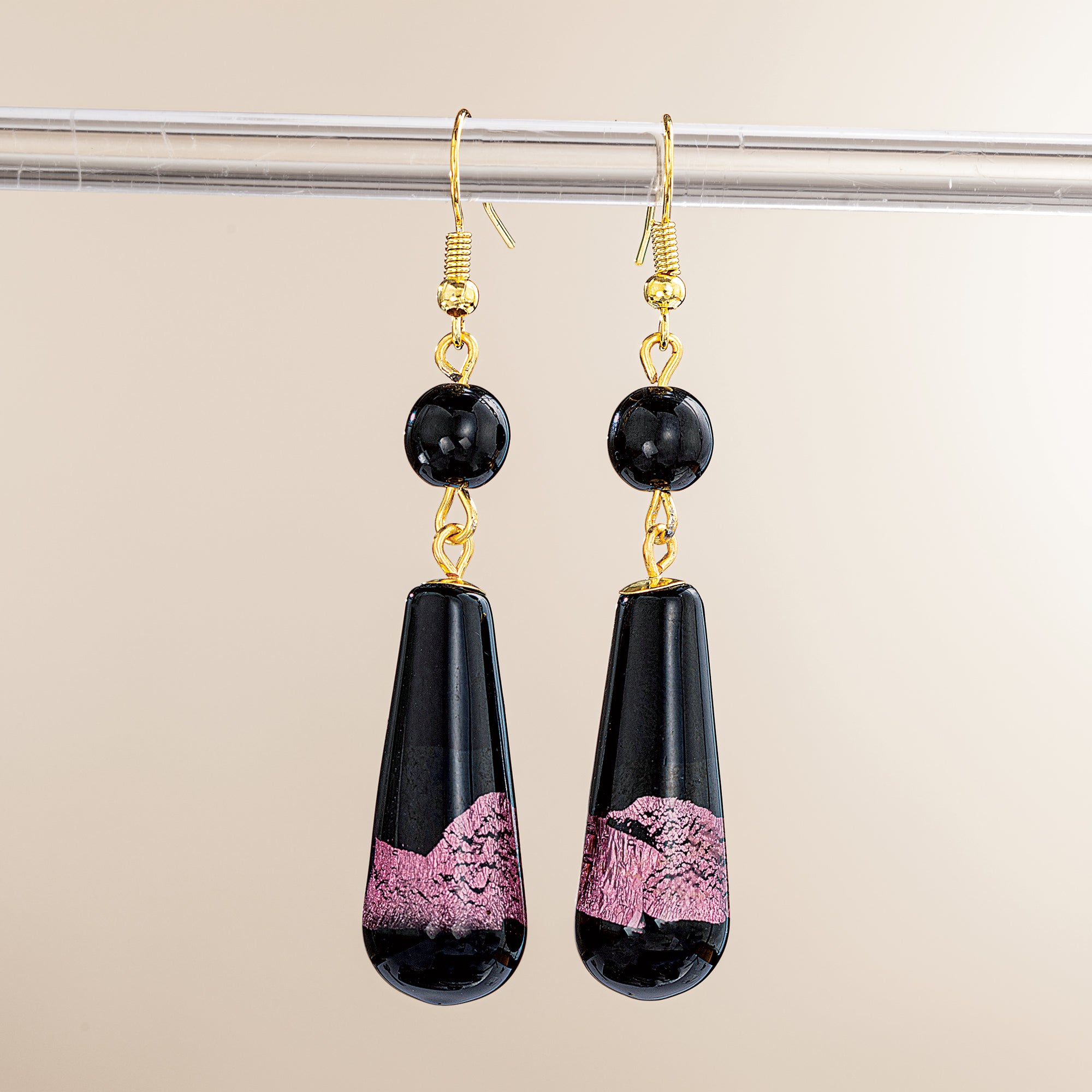 Midnight & Metallics Murano Glass Purple and Black Teardrop Earrings (Preorder)