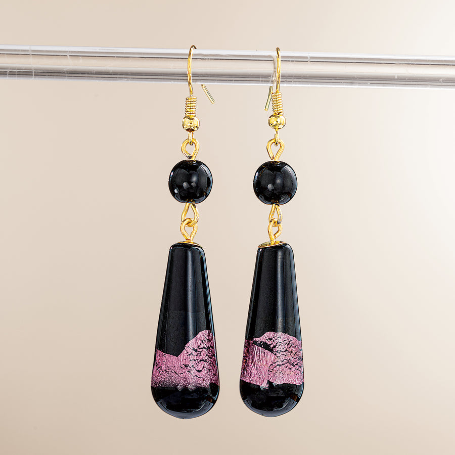 Midnight & Metallics Murano Glass Purple and Black Teardrop Earrings (Preorder)