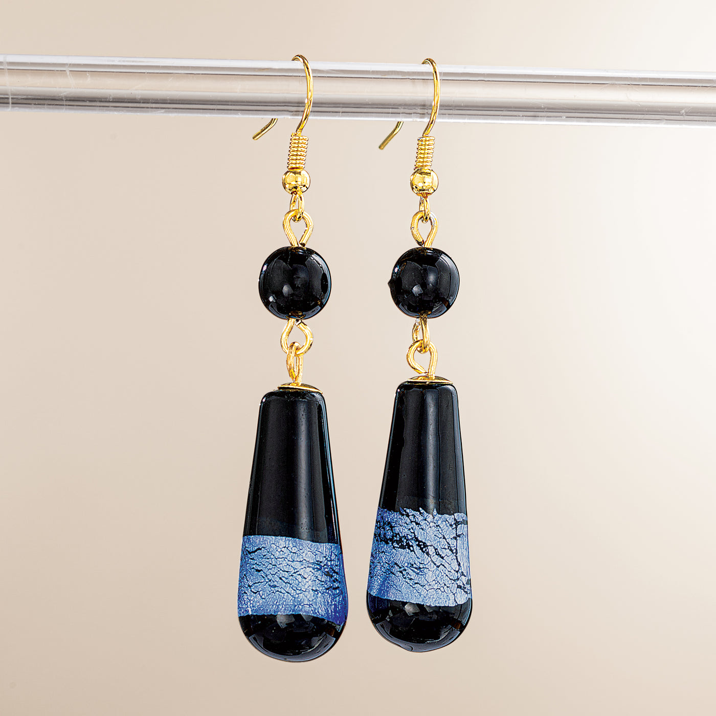 Midnight & Metallics Murano Glass Blue and Black Teardrop Earrings (Preorder)