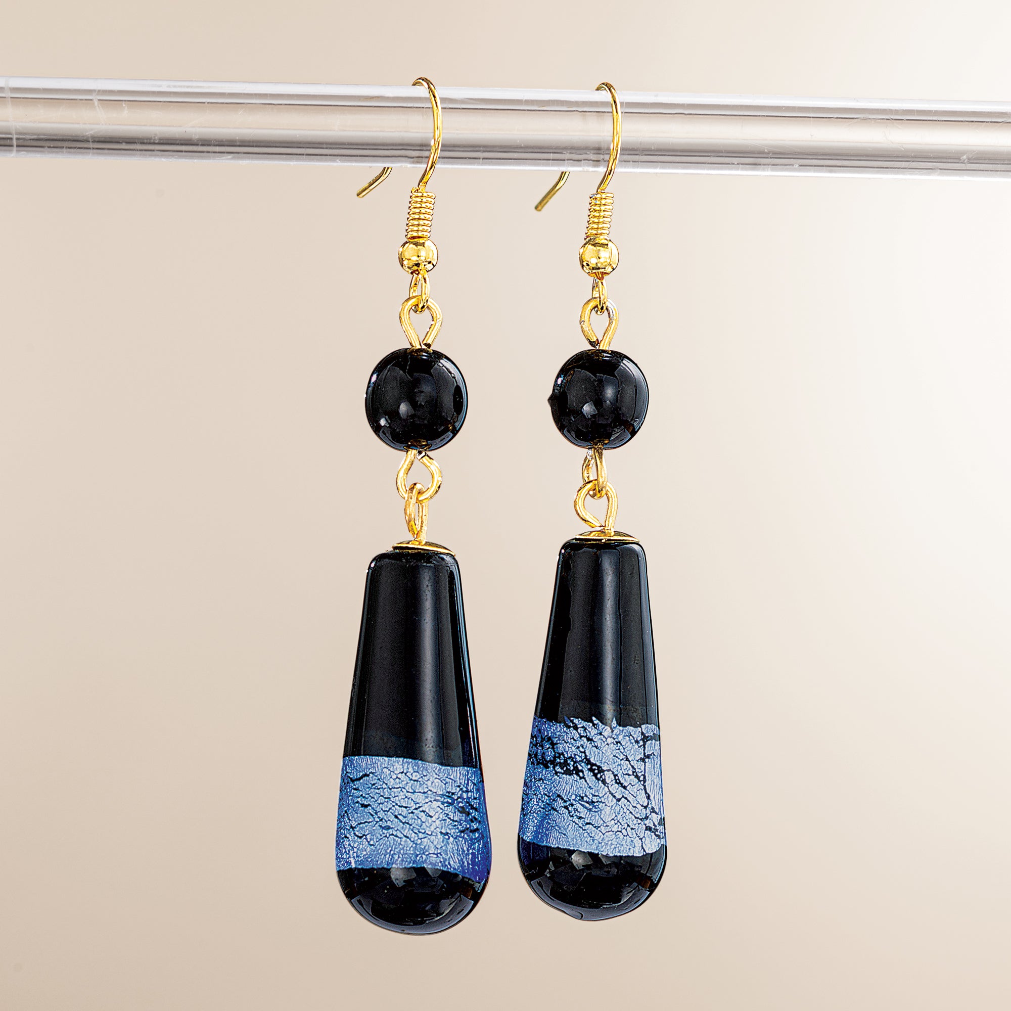 Midnight & Metallics Murano Glass Blue and Black Teardrop Earrings (Preorder)