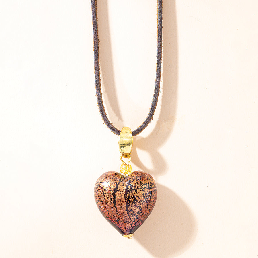 Murano Glass Elegant in Espresso Heart Pendant Necklace (Preorder)