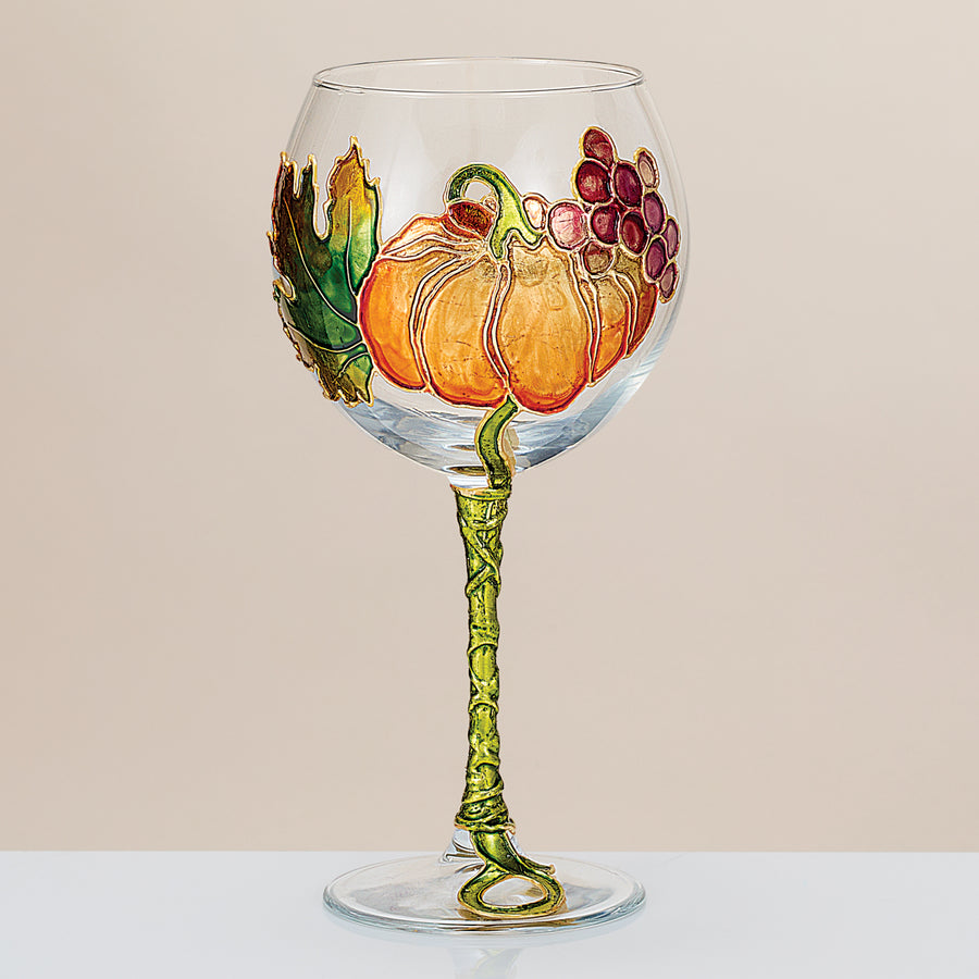 Hand-Gilded Pumpkin & Grapes Wine Glass