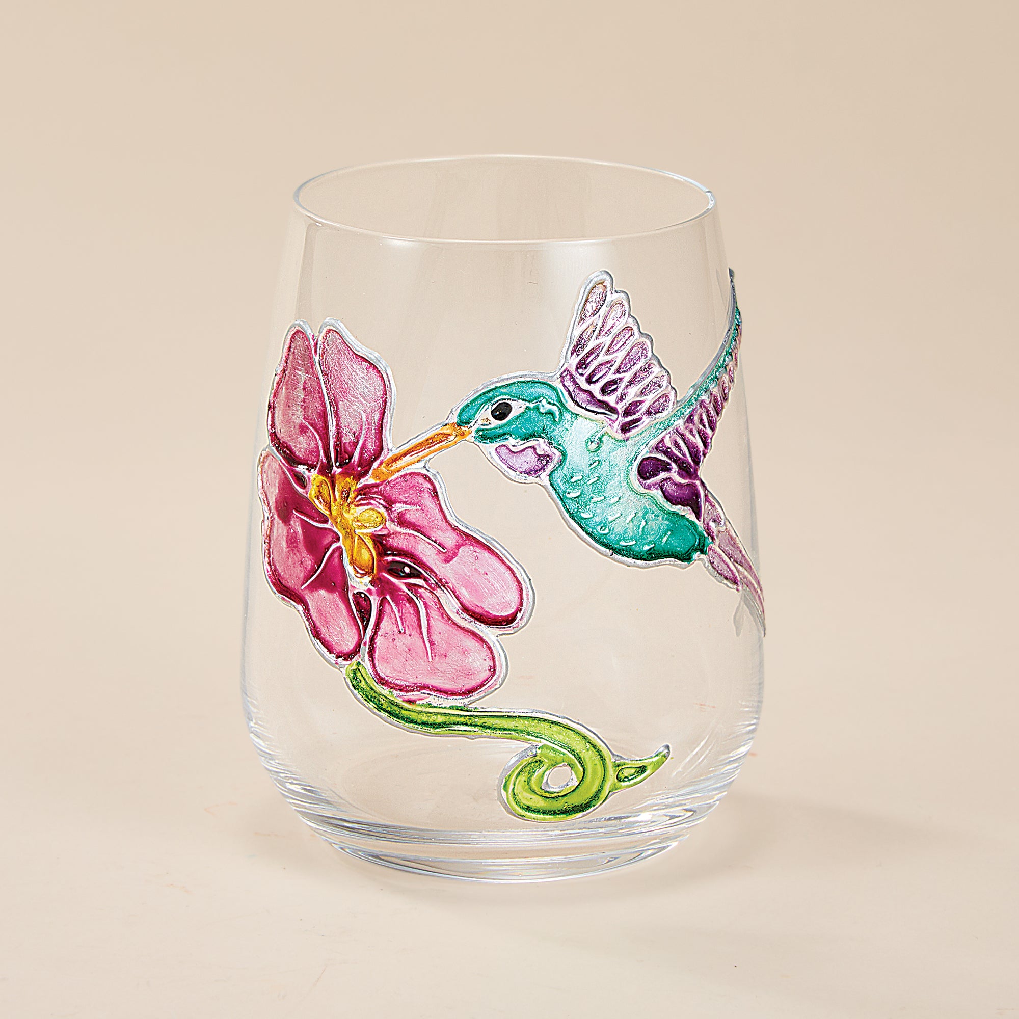 Hand-Gilded Hummingbird Stemless Glass