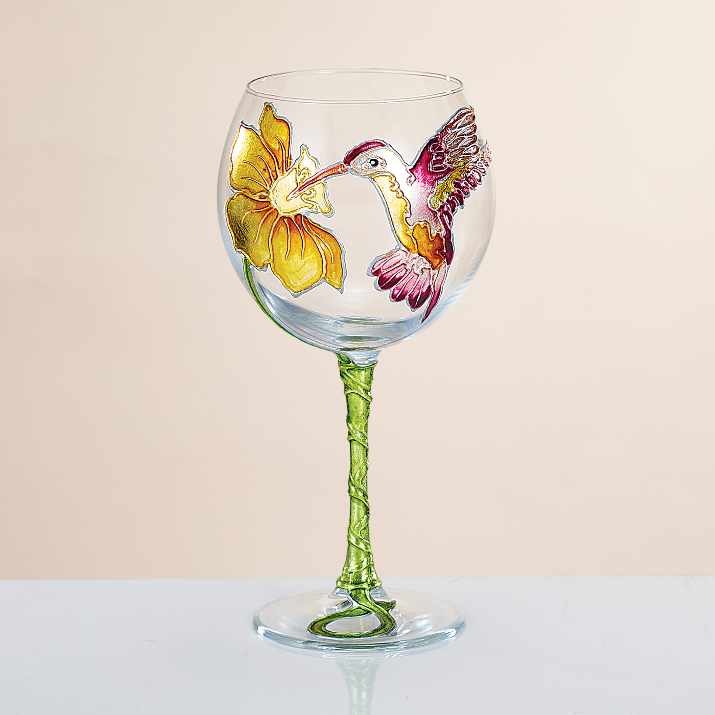 Hand-Gilded Hummingbird & Daffodil Wine Glass (Preorder)