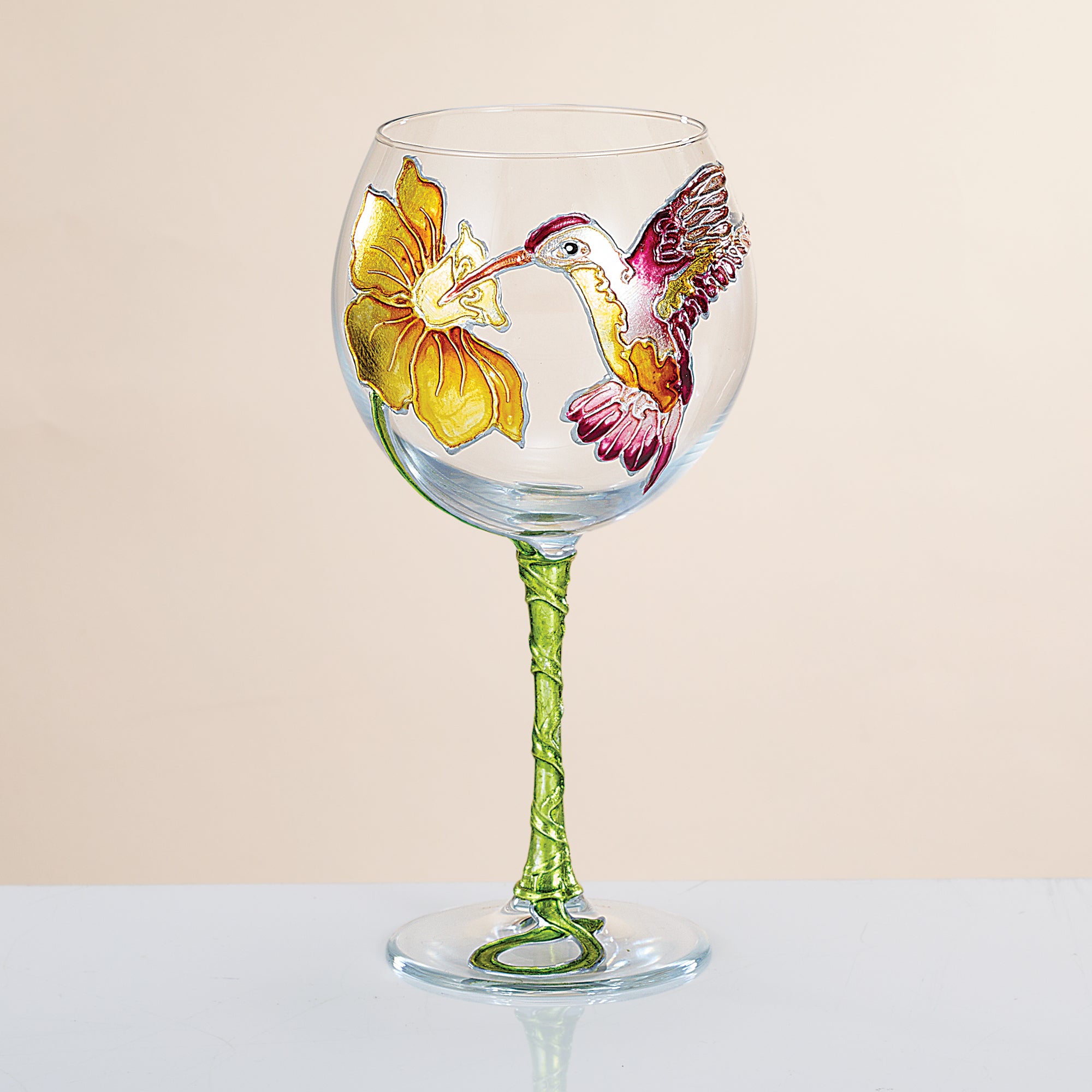 Hand-Gilded Hummingbird & Daffodil Wine Glass (Preorder)