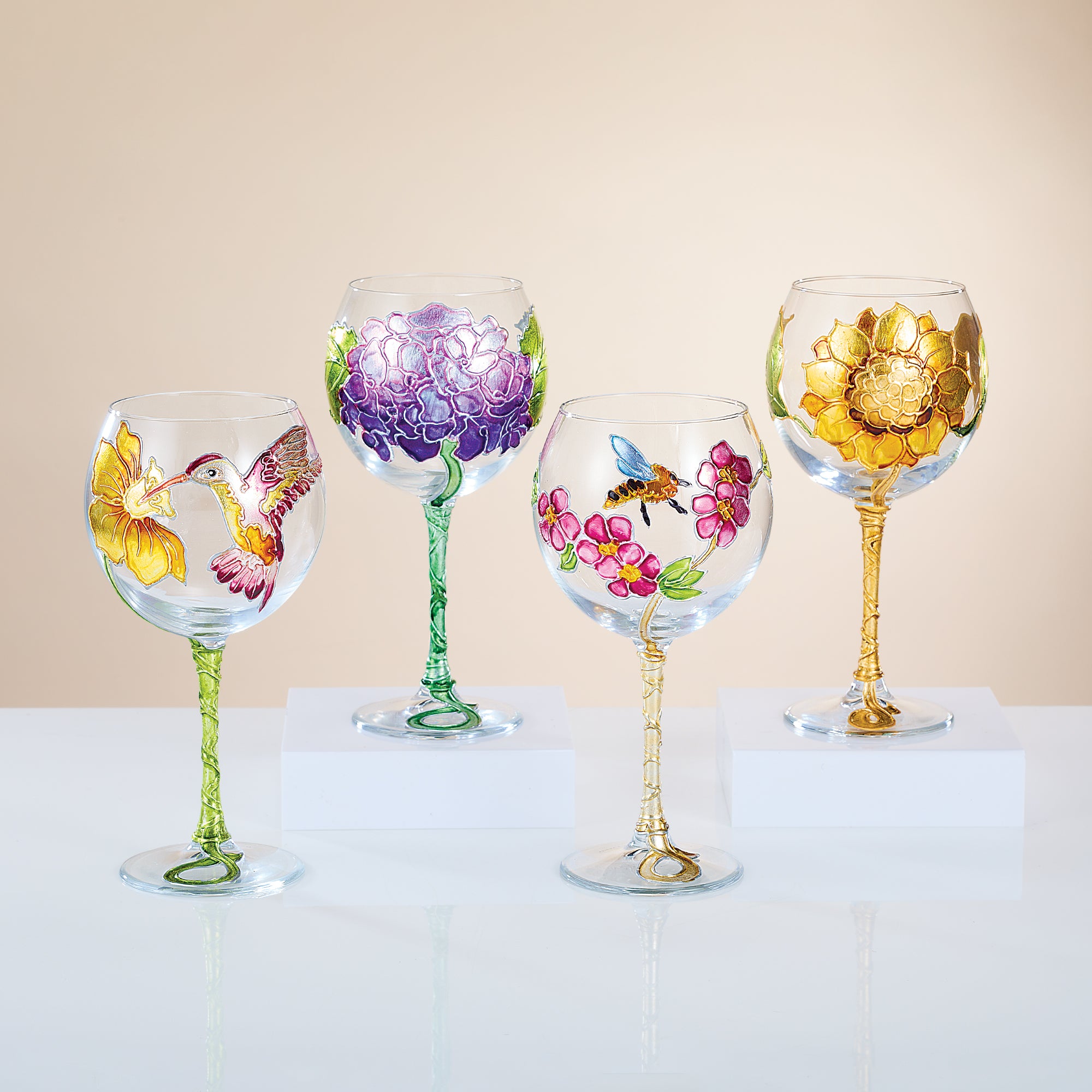 Hand-Gilded Hummingbird & Daffodil Wine Glass (Preorder)