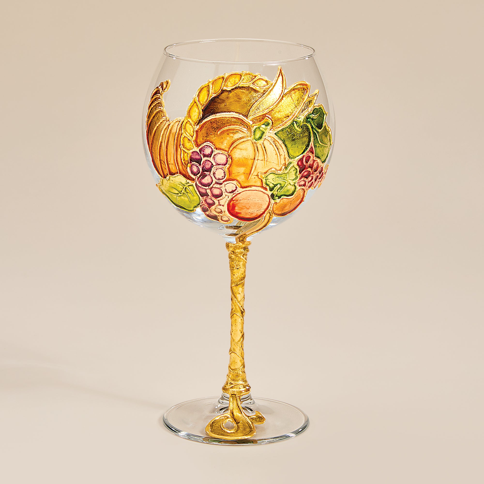 Hand-Gilded Cornucopia Wine Glass
