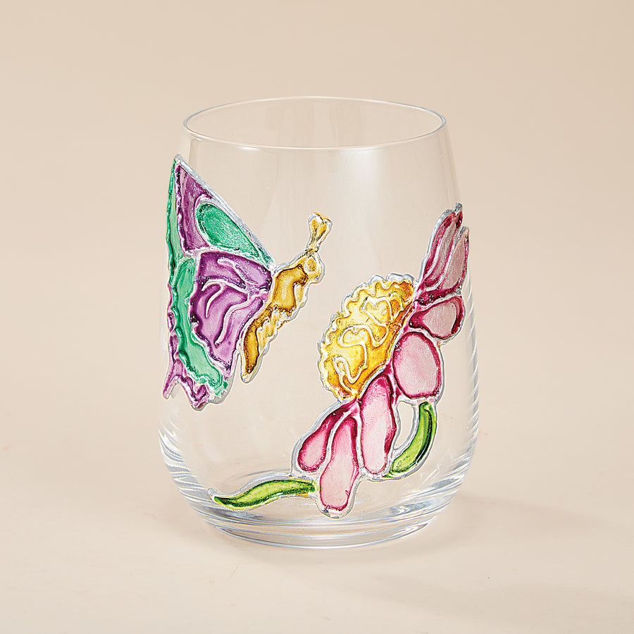 Hand-Gilded Butterfly Stemless Glass