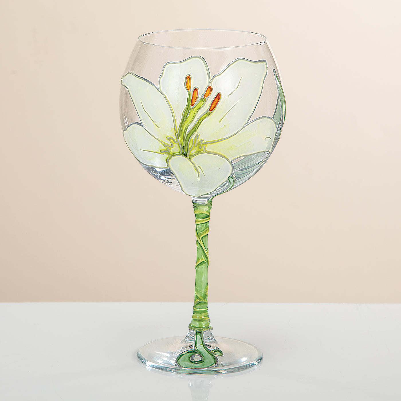 Hand-Gilded White Lily Wine Glass
