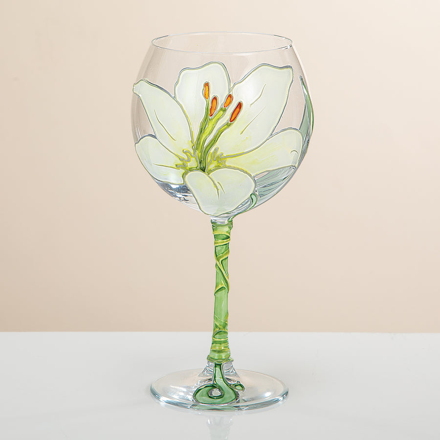 Hand-Gilded White Lily Wine Glass