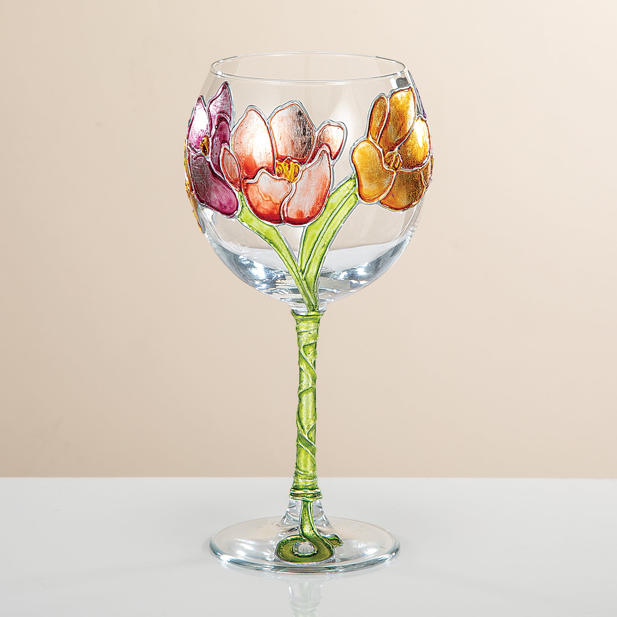 Hand-Gilded Crocuses Wine Glass