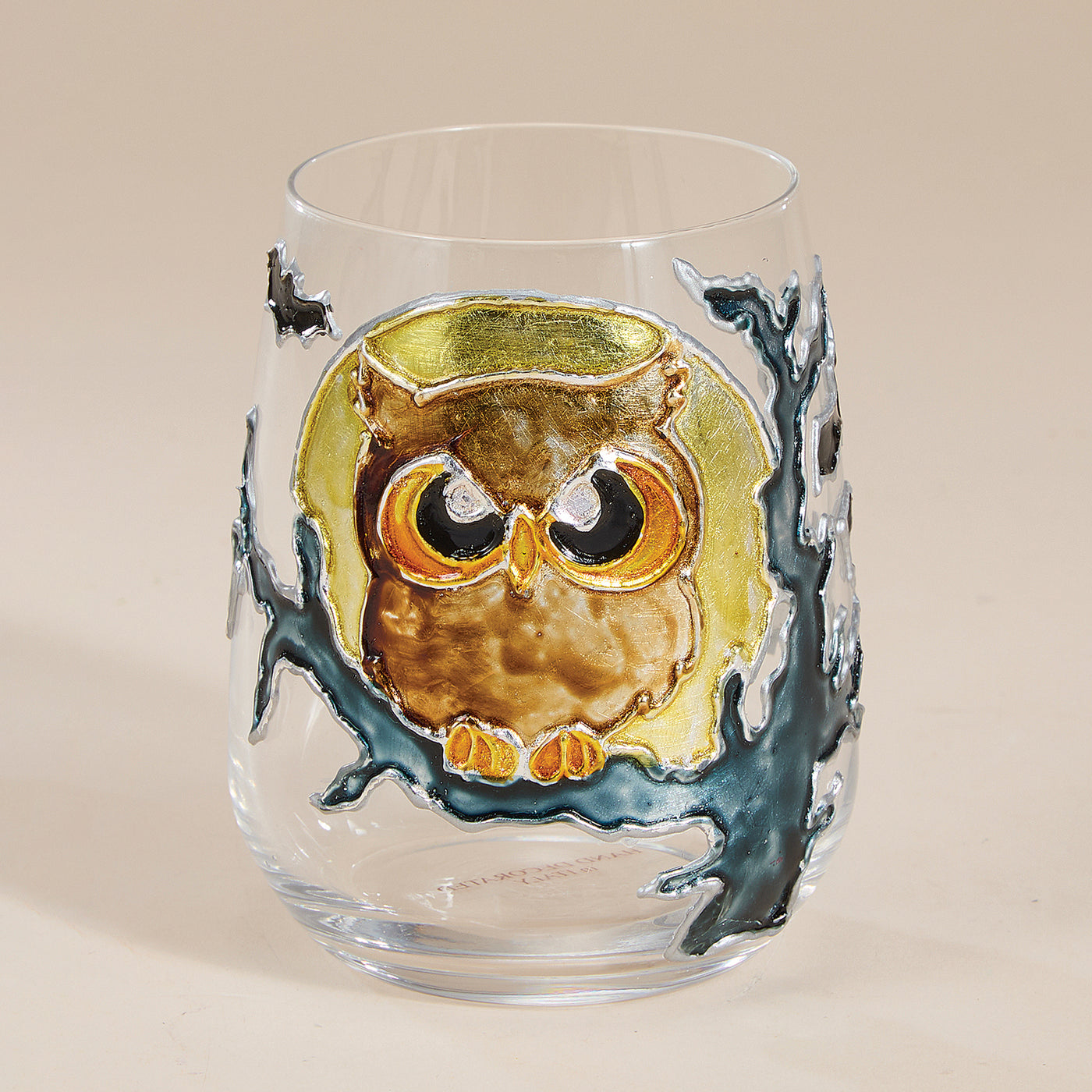 Hand-Gilded Grumpy Owl Stemless Glass (Preorder)