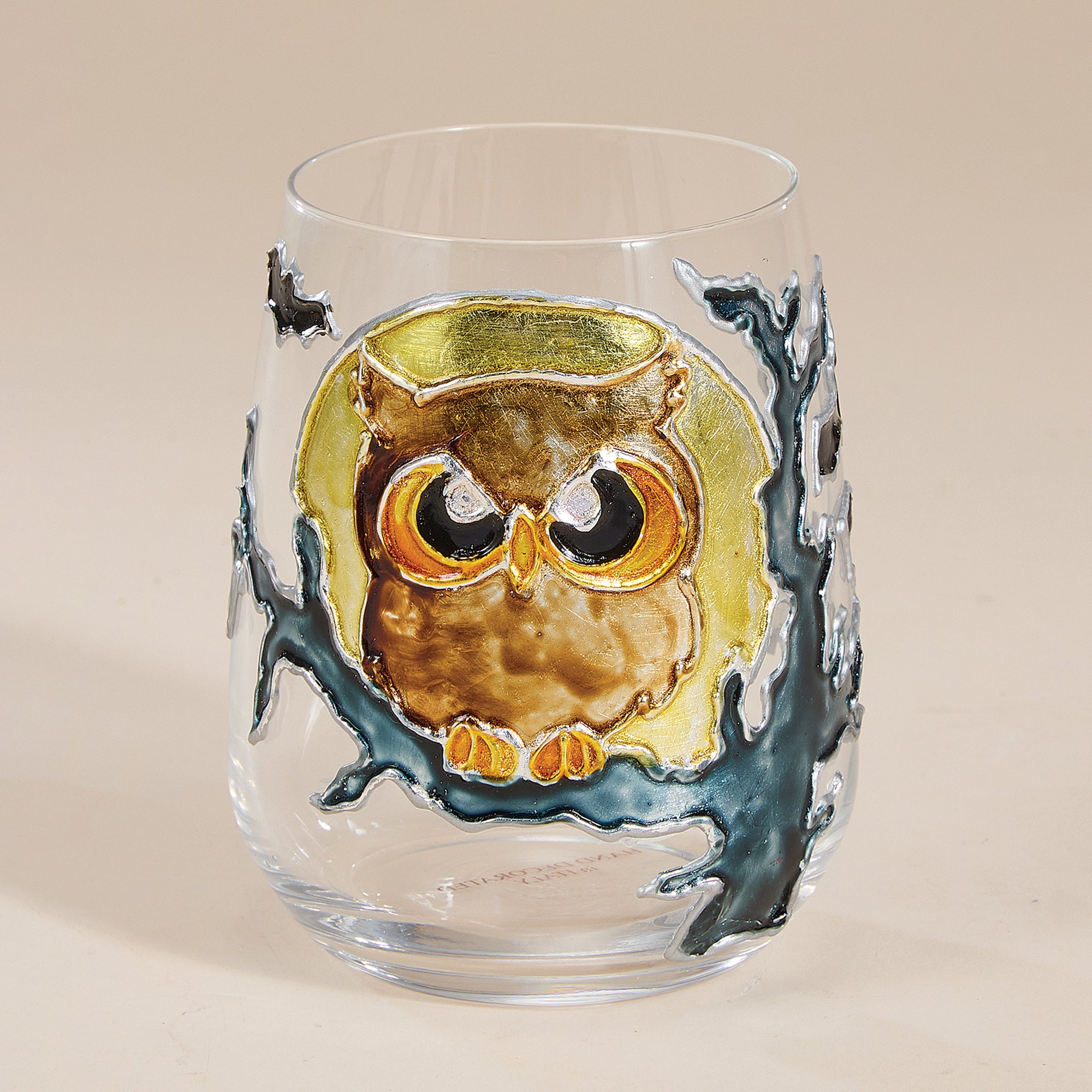 Hand-Gilded Grumpy Owl Stemless Glass (Preorder)