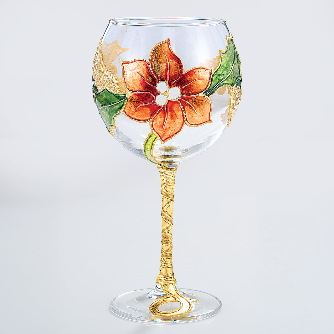 Hand-Gilded Golden Poinsettia Wine Glass