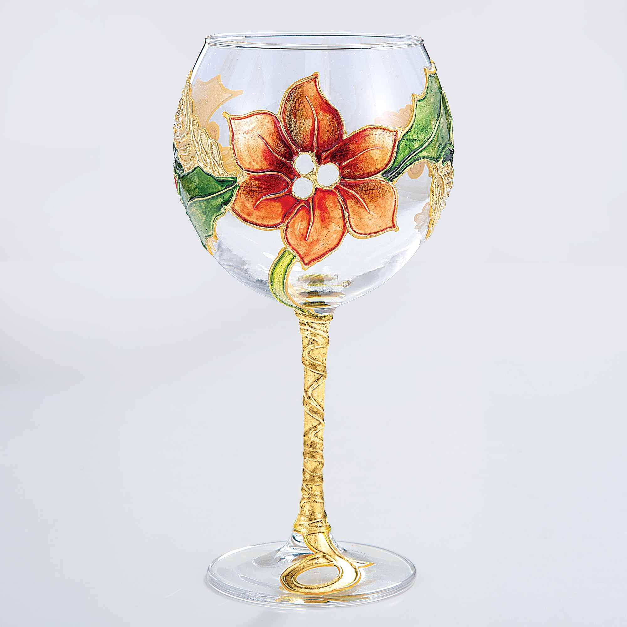 Hand-Gilded Golden Poinsettia Wine Glass