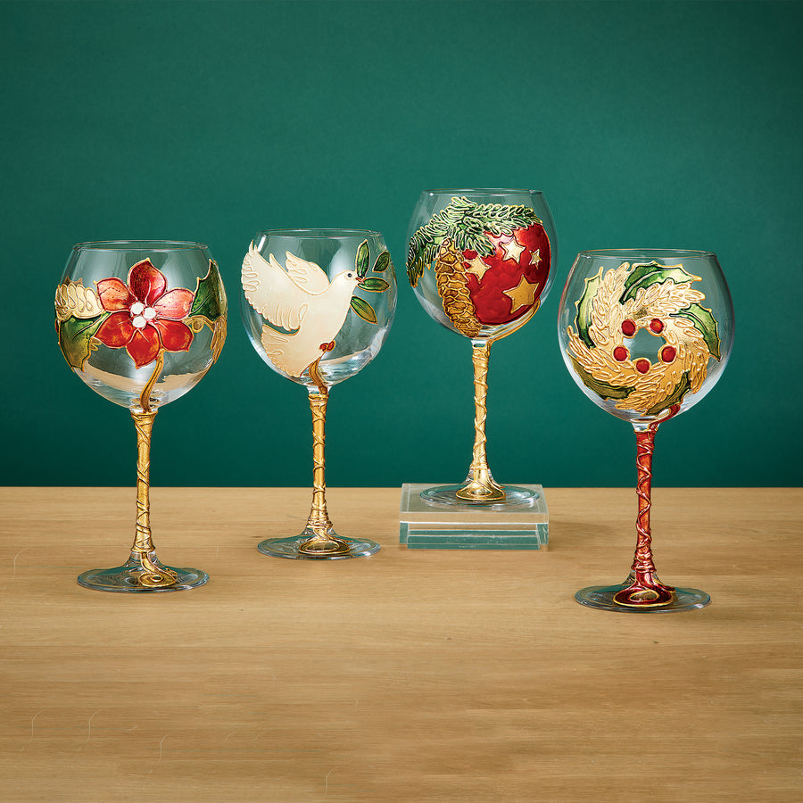 Hand-Gilded Pinecone & Ornament Wine Glass
