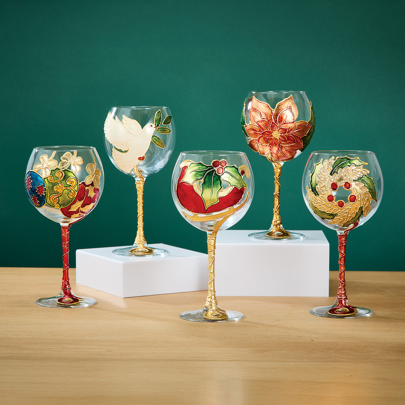 Hand-Gilded Poinsettia Bloom Wine Glass