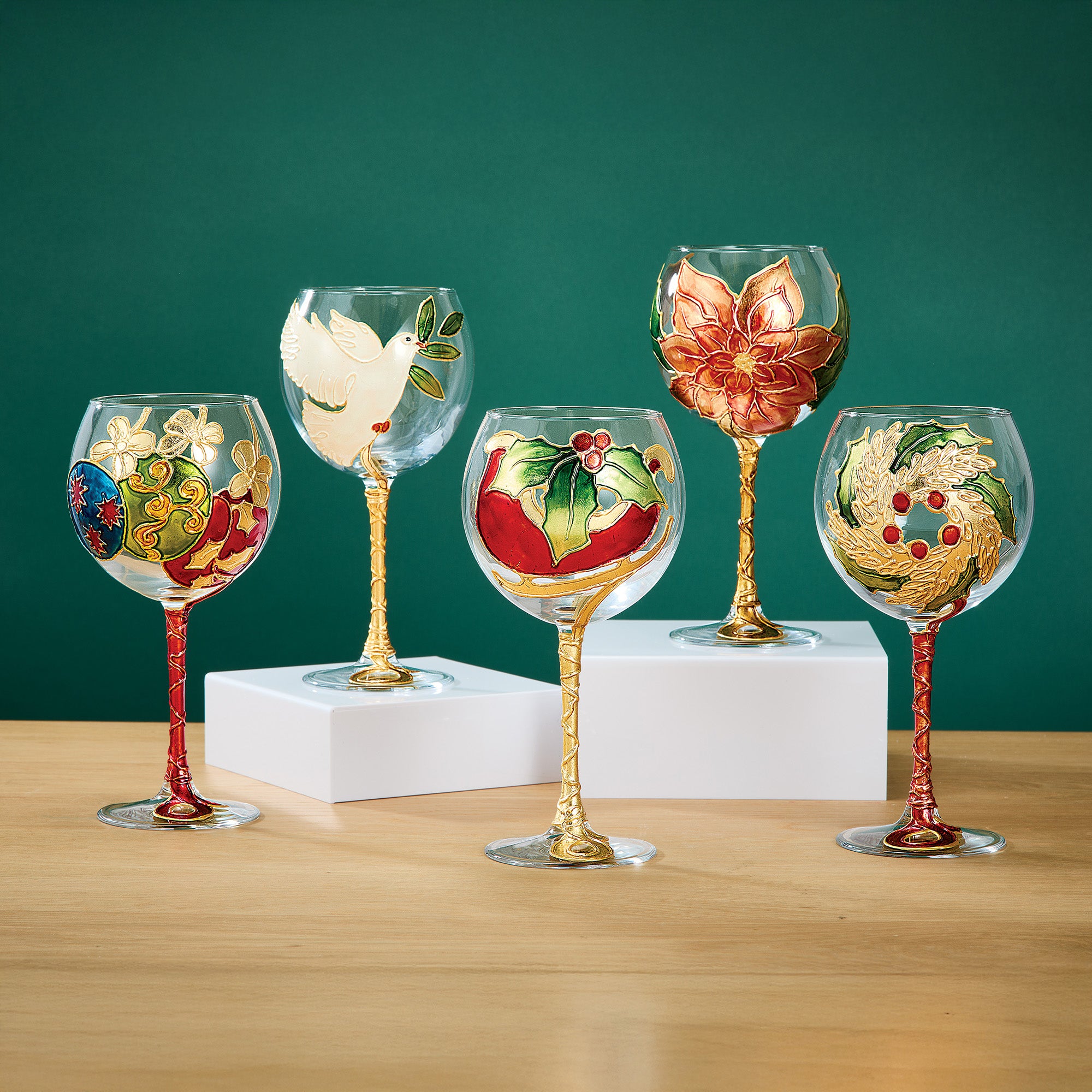 Hand-Gilded Poinsettia Bloom Wine Glass