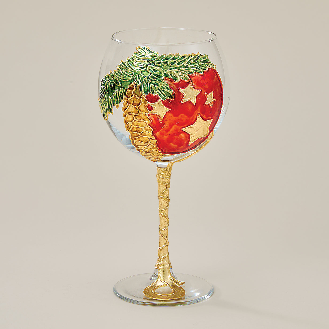Hand-Gilded Pinecone & Ornament Wine Glass
