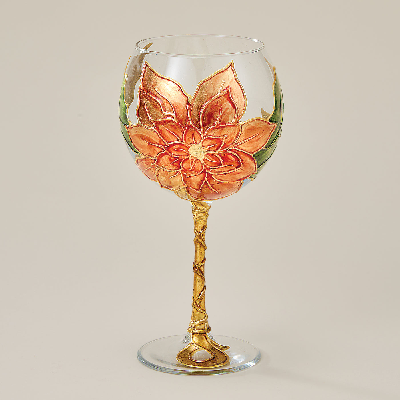 Hand-Gilded Poinsettia Bloom Wine Glass