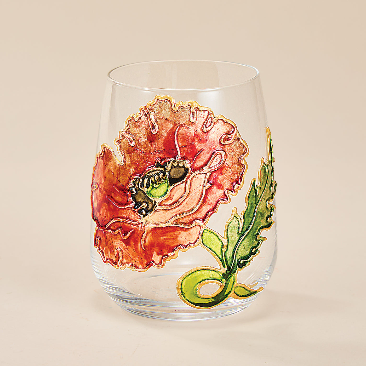 Hand-Gilded Poppy Stemless Glass