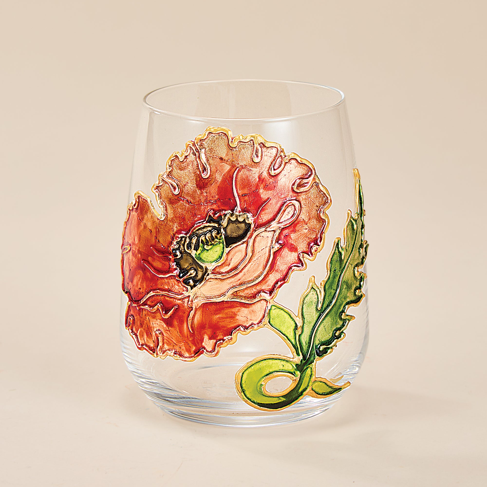 Hand-Gilded Poppy Stemless Glass