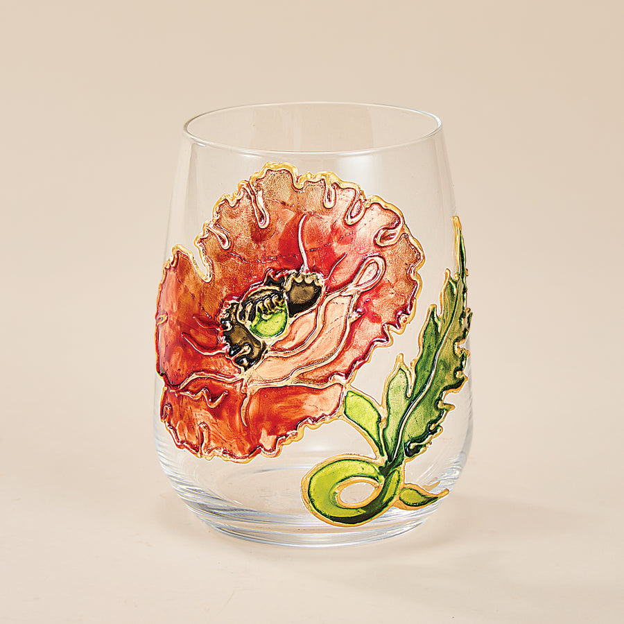 Hand-Gilded Poppy Stemless Glass
