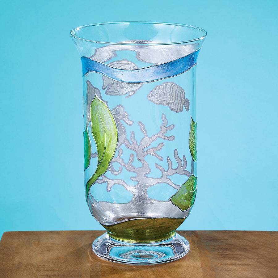 Hand-Gilded Sea Life In Coral Reef Vase