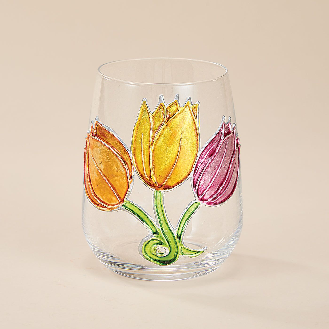 Hand-Gilded Tulip Stemless Glass