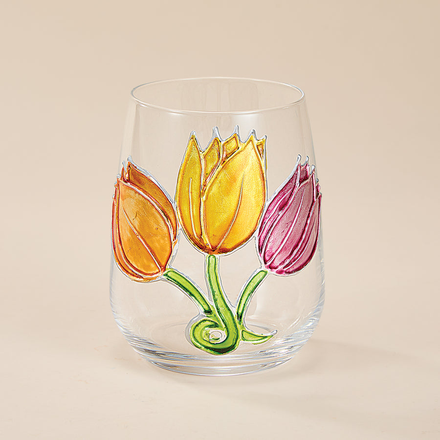 Hand-Gilded Tulip Stemless Glass