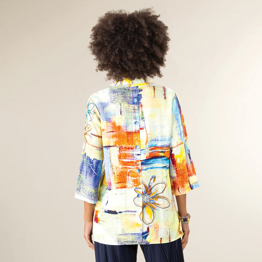 Abstract Florals Button Up Blouse