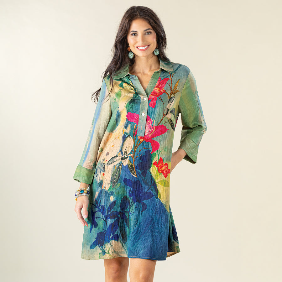 Abstract Florals Shirt Dress
