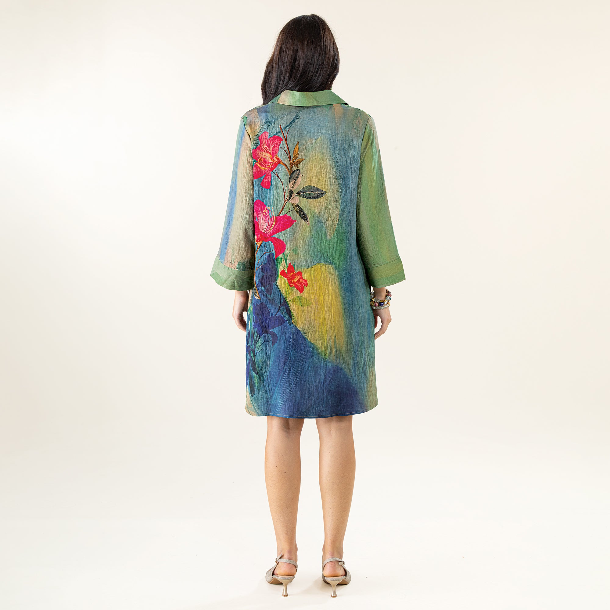 Abstract Florals Shirt Dress