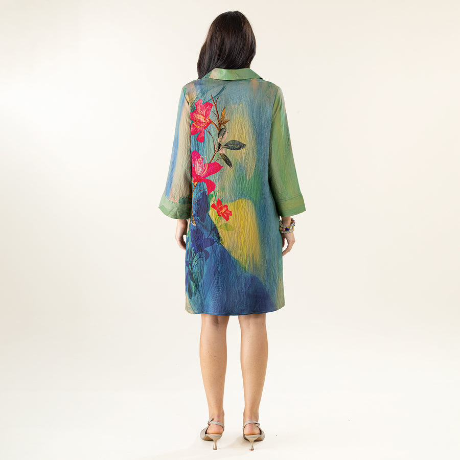 Abstract Florals Shirt Dress