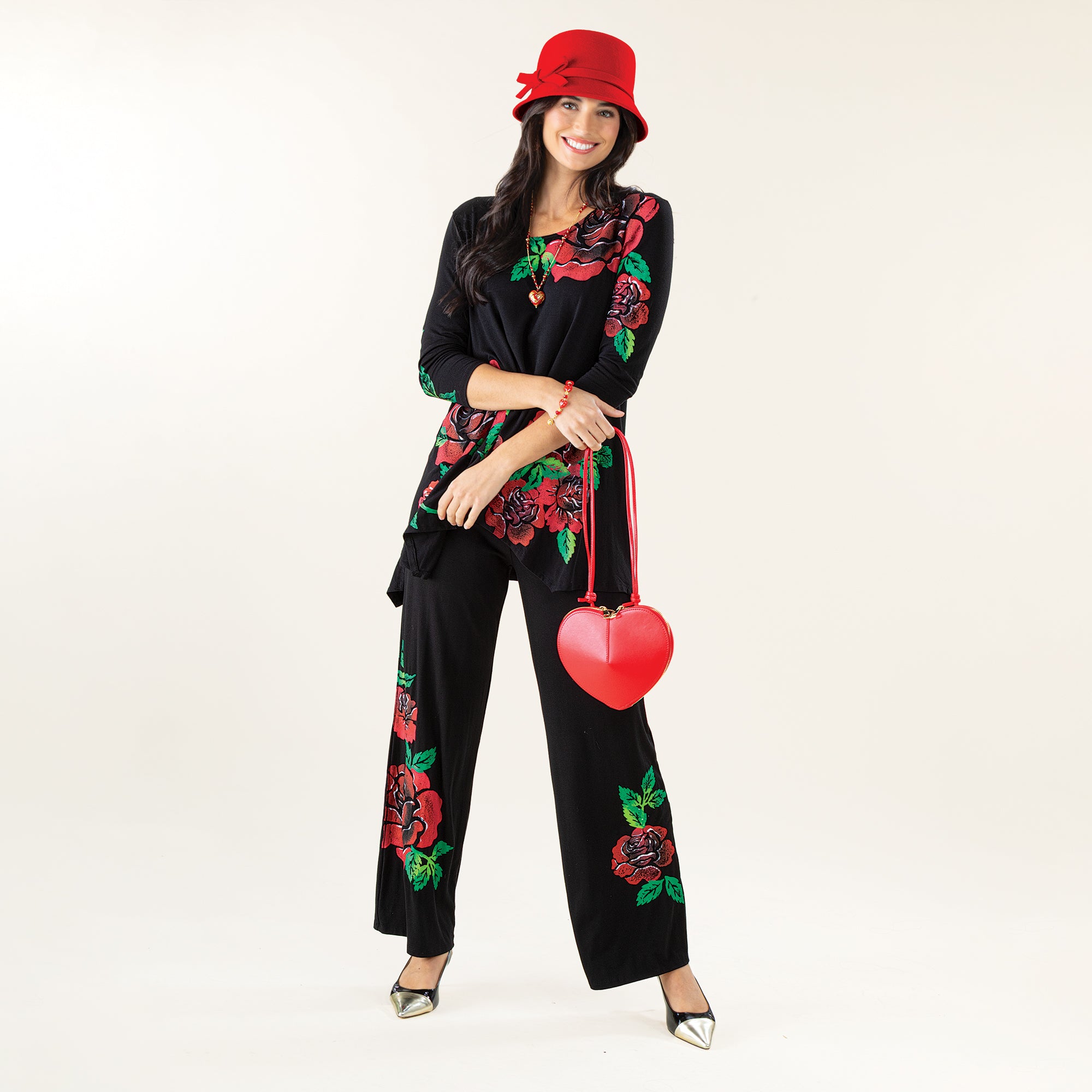 Hand-Painted Blooming Roses Blouse