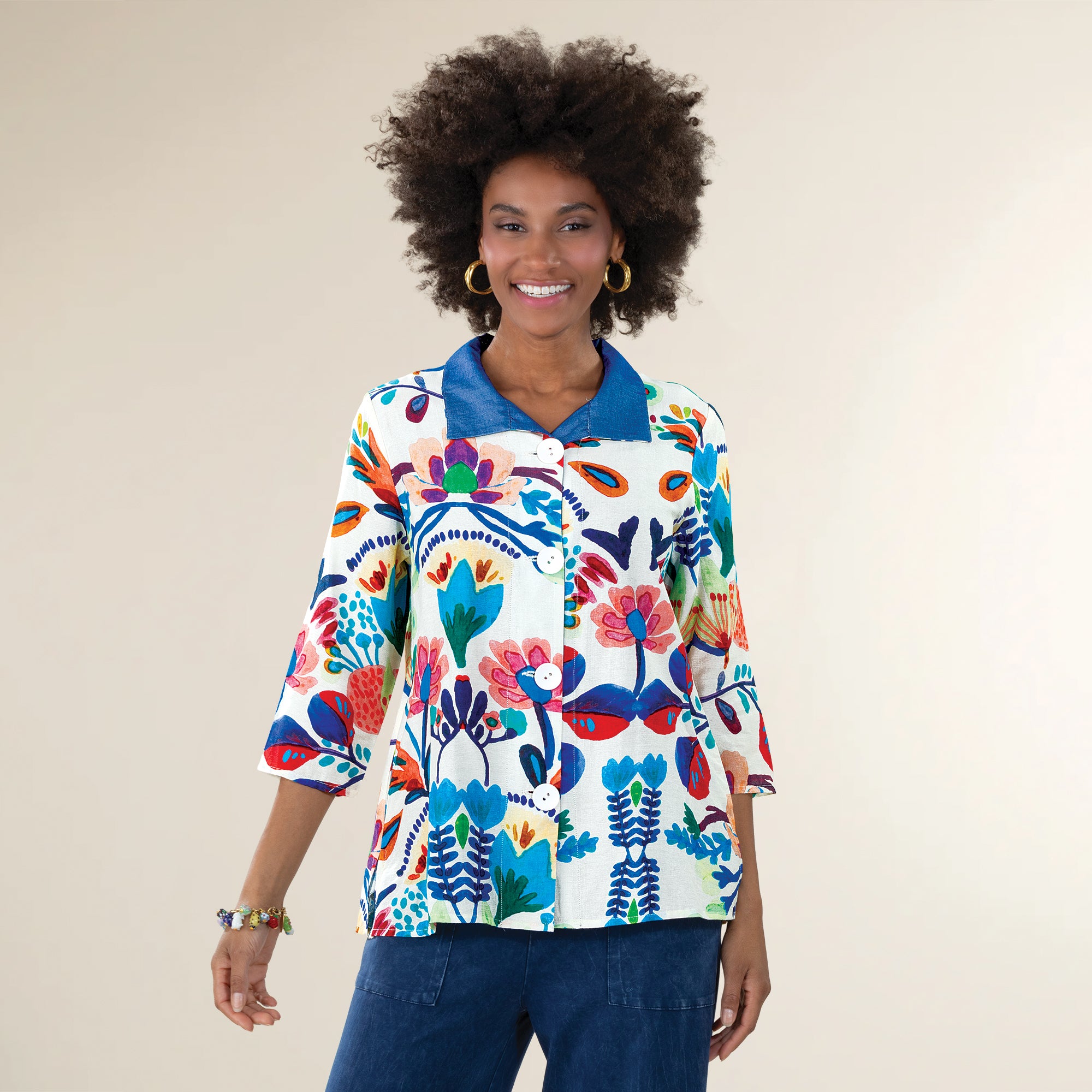 Bright Florals Button-Up Blouse