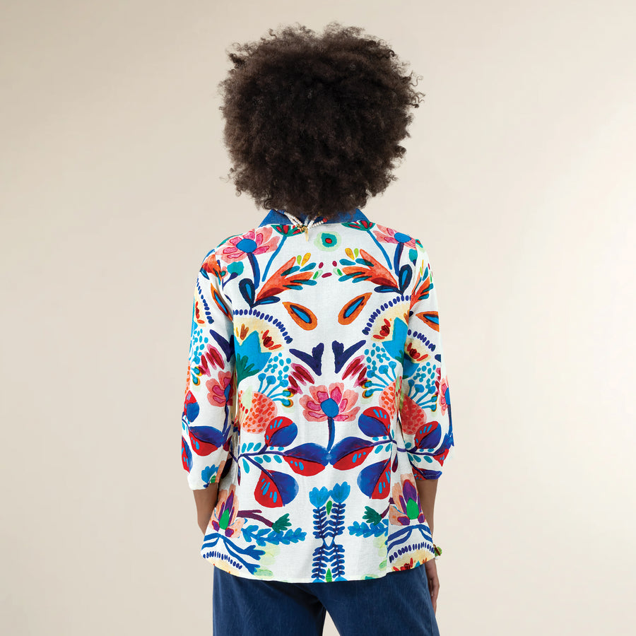Bright Florals Button-Up Blouse