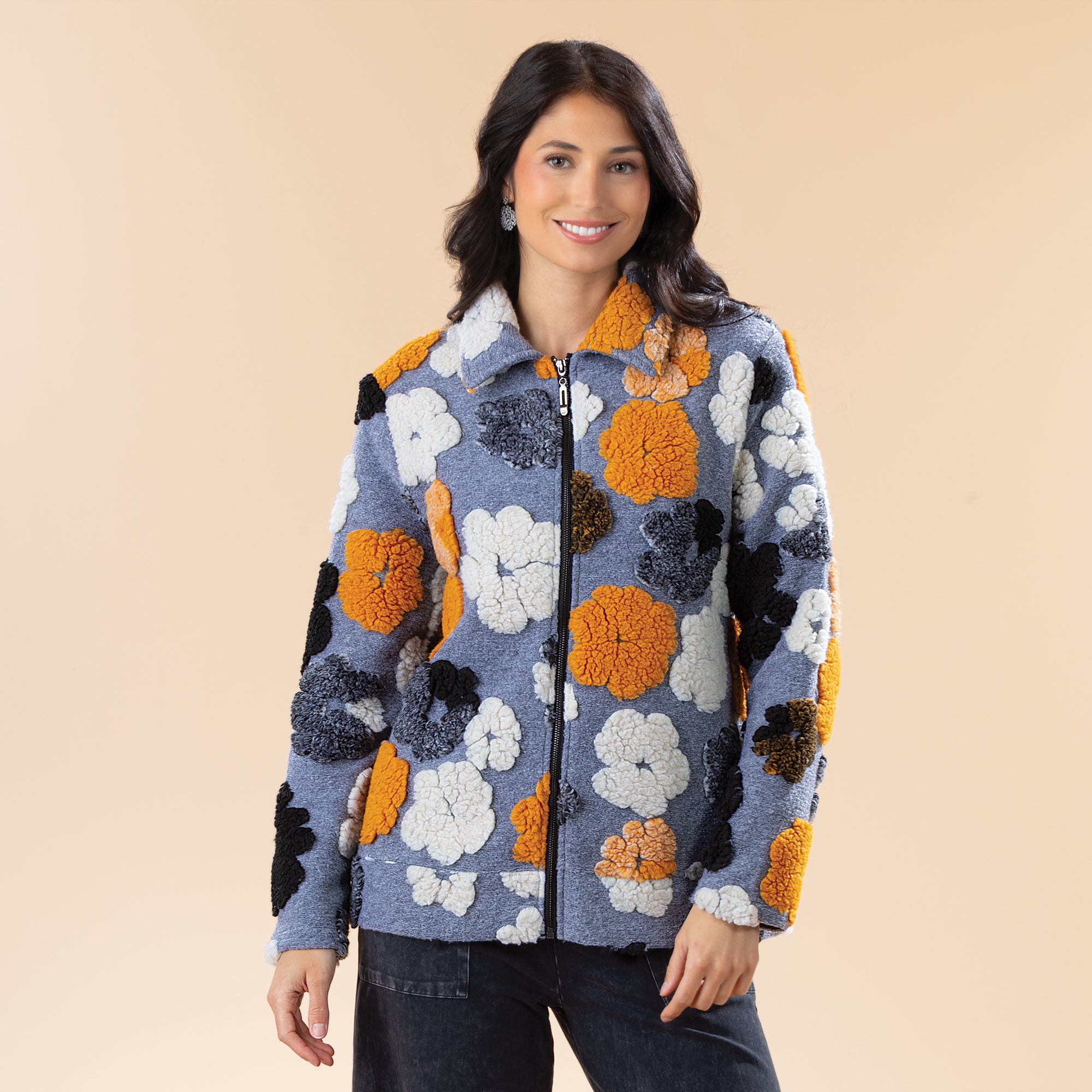 Fall Flowers Zip Front Jacket