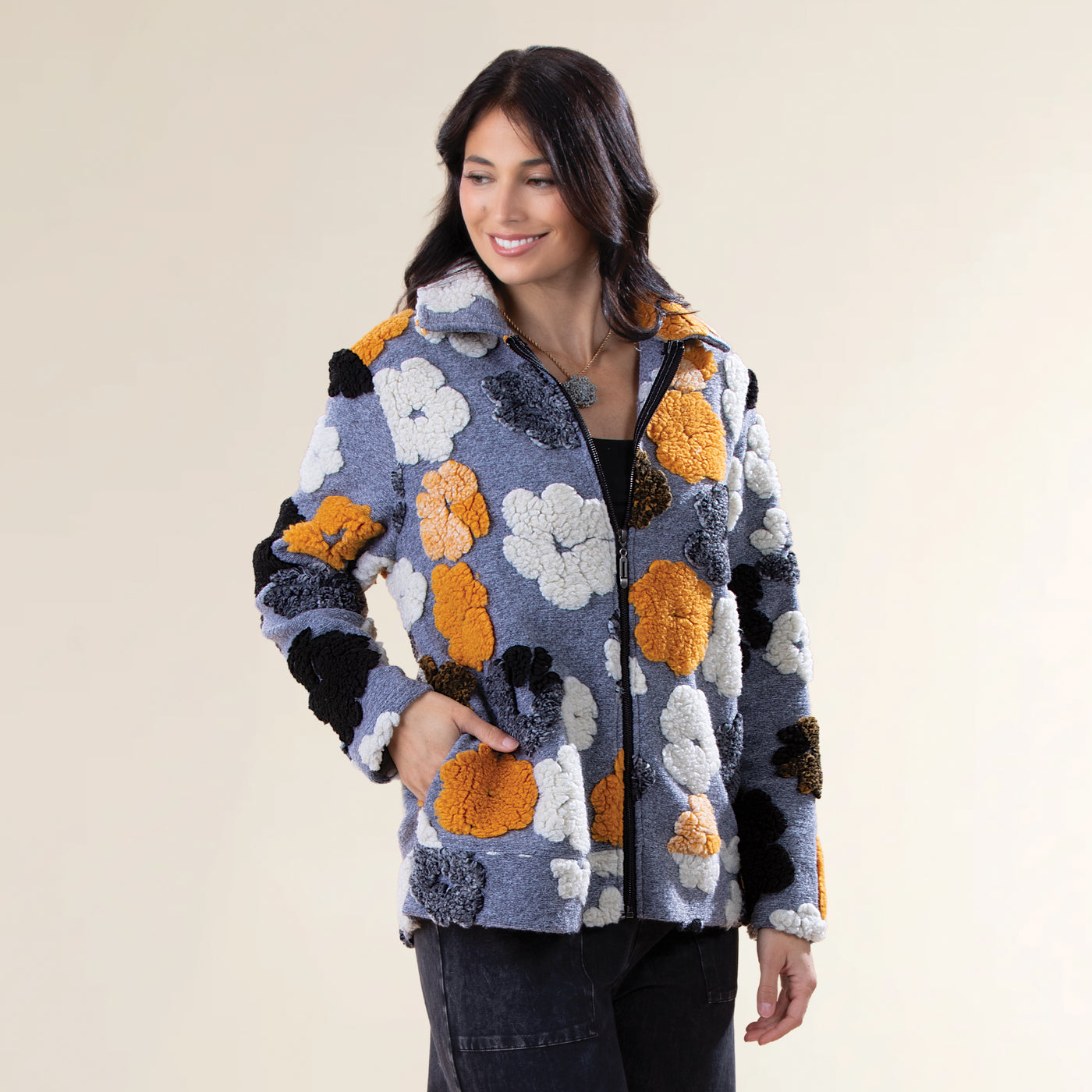 Fall Flowers Zip Front Jacket