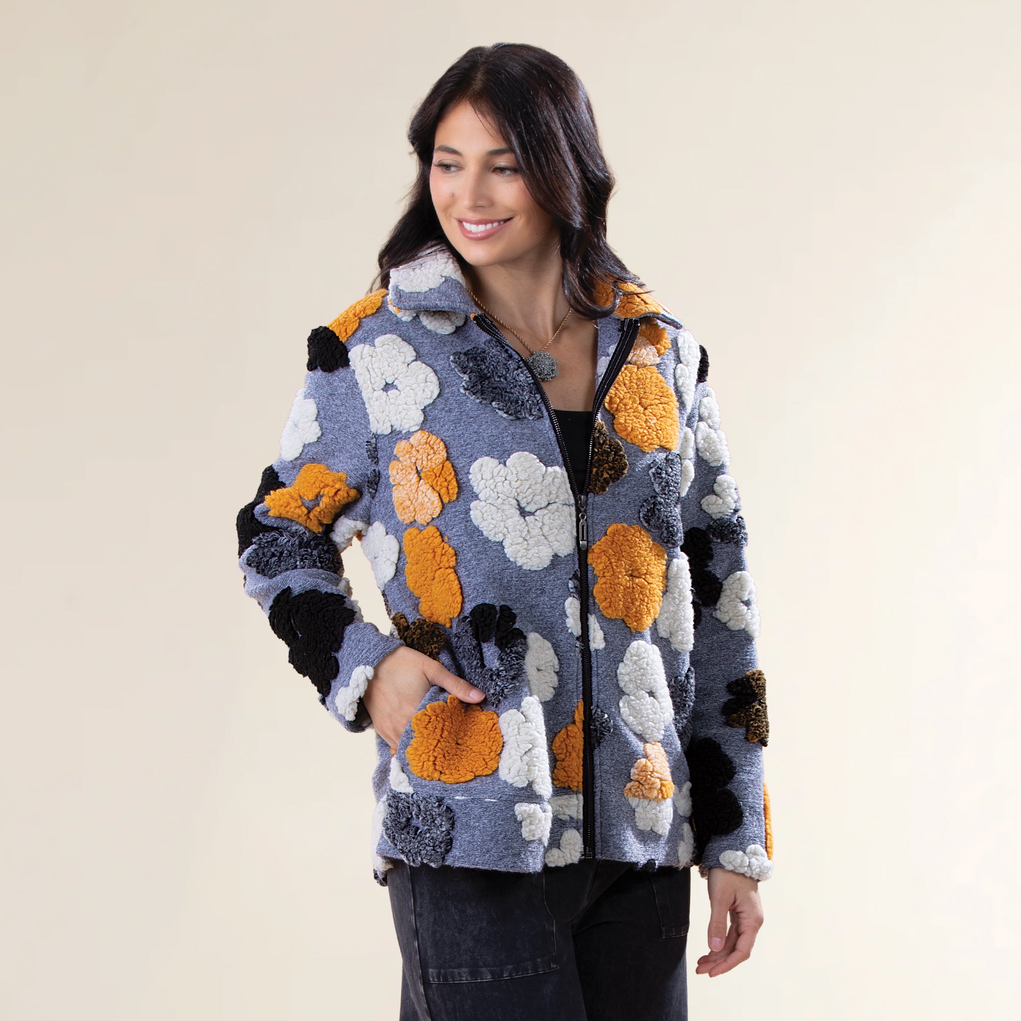 Fall Flowers Zip Front Jacket