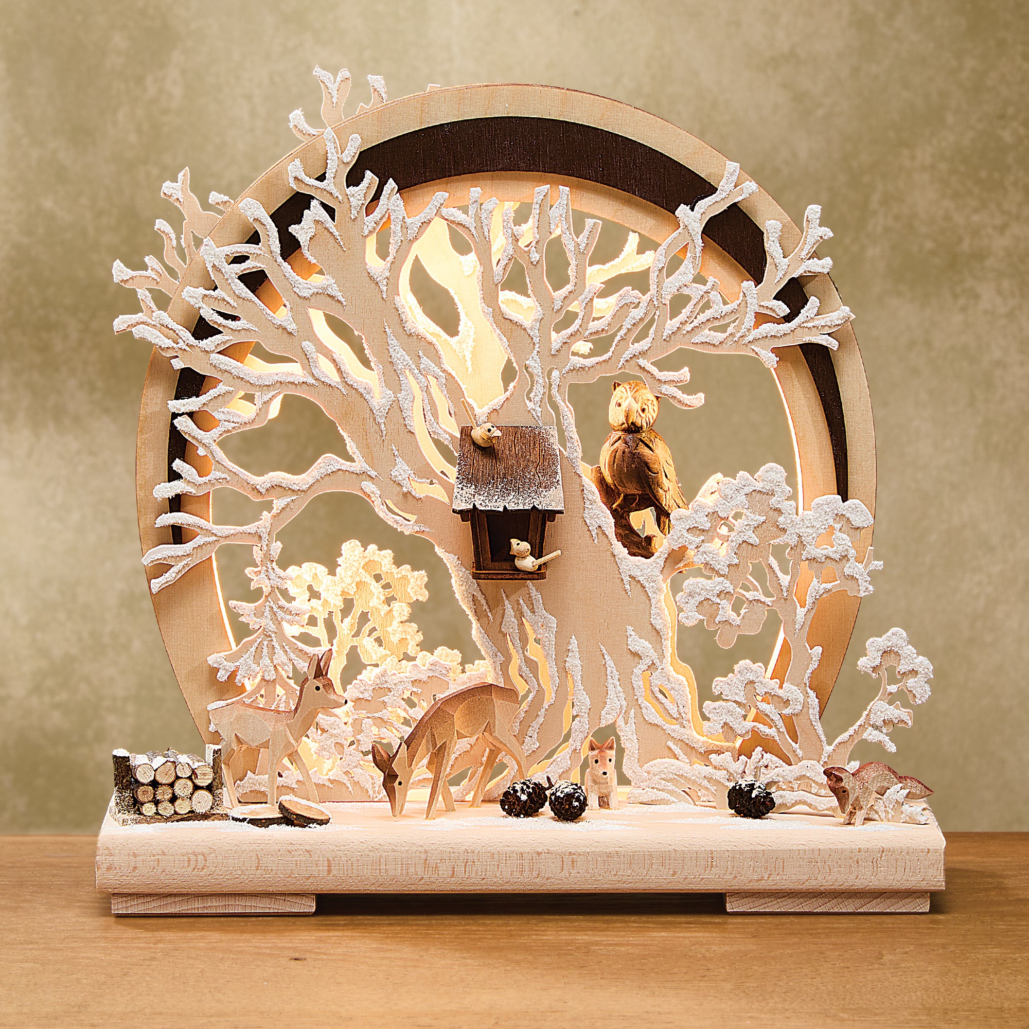 Hand-Carved Woodland Lighted Display