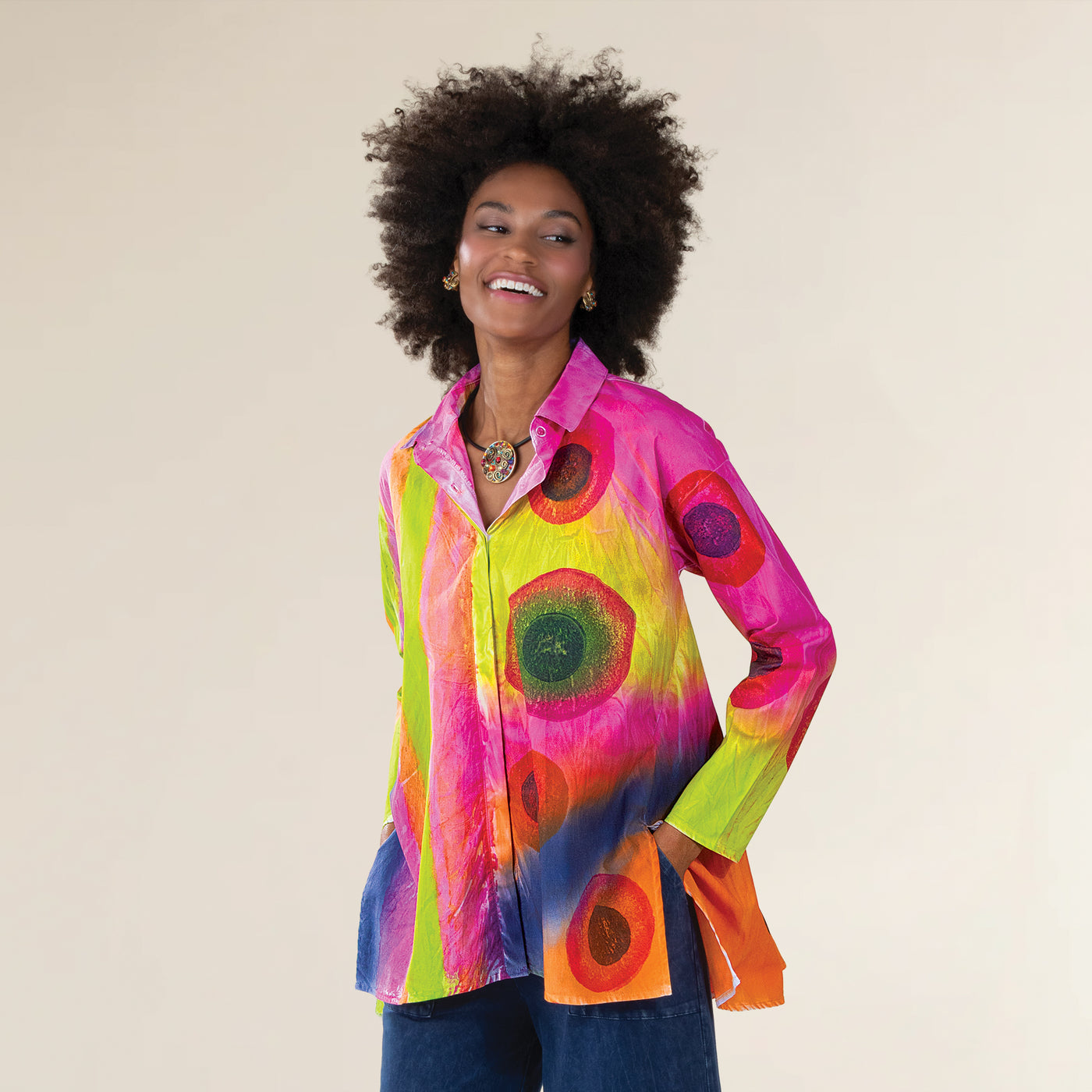 Hand-Painted Lava Lamp Button-Up Blouse