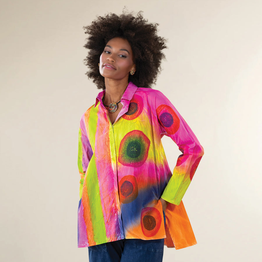 Hand-Painted Lava Lamp Button-Up Blouse