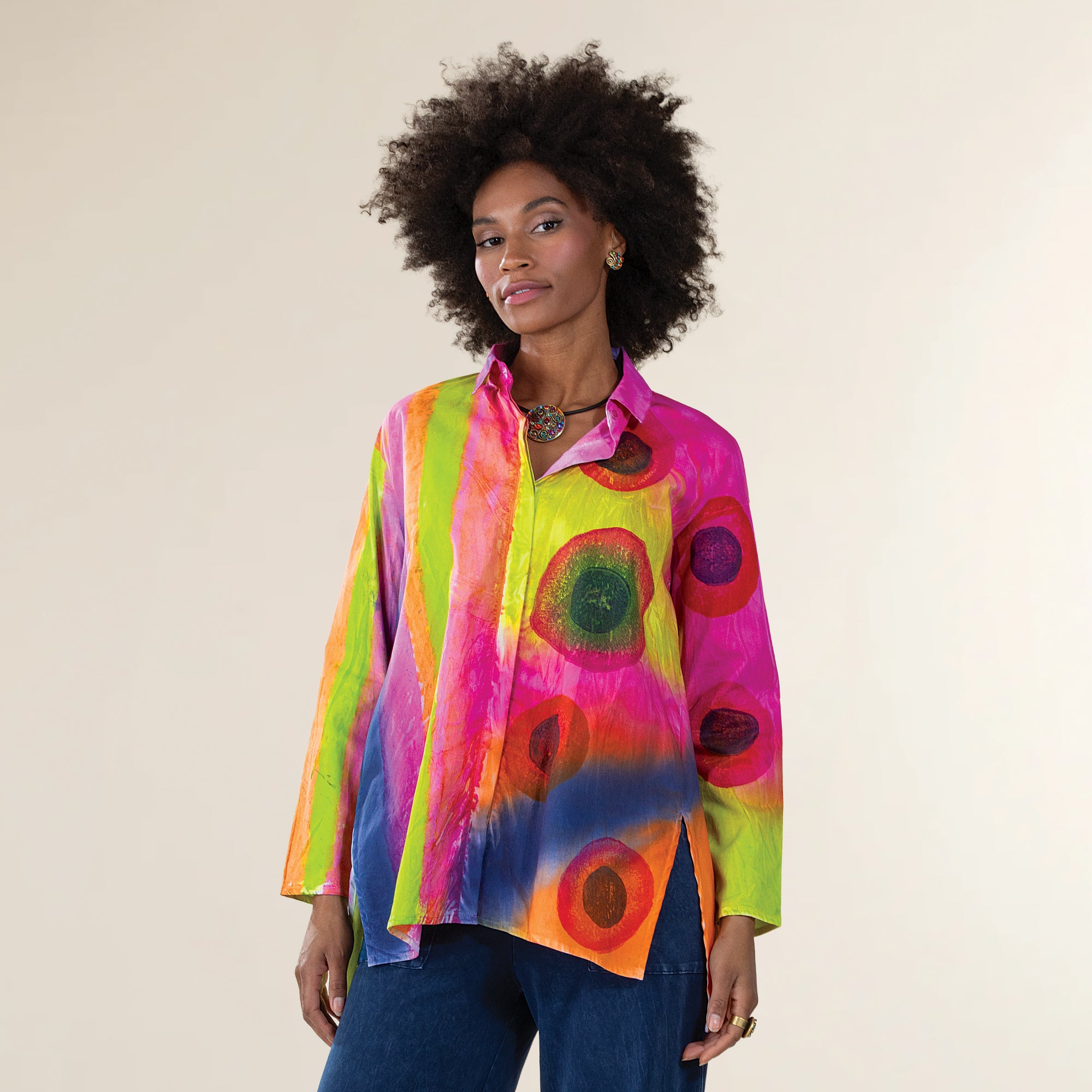 Hand-Painted Lava Lamp Button-Up Blouse
